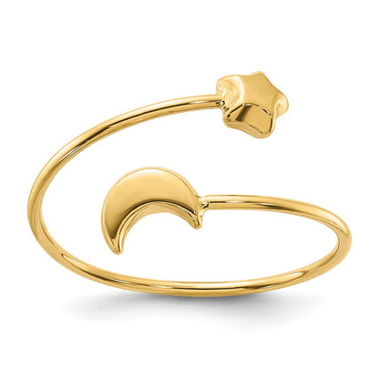 14K Yellow Gold Polished Adjustable Moon and Star Ring