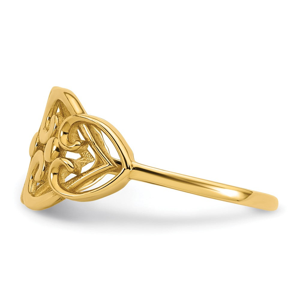14K Yellow Gold Polished Cut Out Fancy Hearts Design Ring