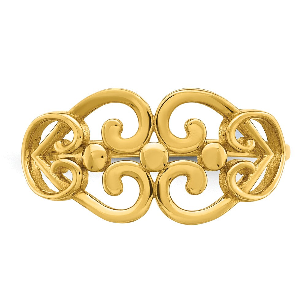 14K Yellow Gold Polished Cut Out Fancy Hearts Design Ring