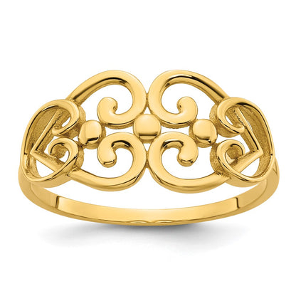 14K Yellow Gold Polished Cut Out Fancy Hearts Design Ring