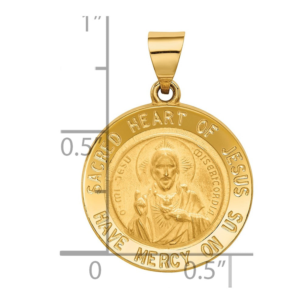 14K Yellow Gold Sacred Heart Of Jesus Medal Hollow Round Pendant
