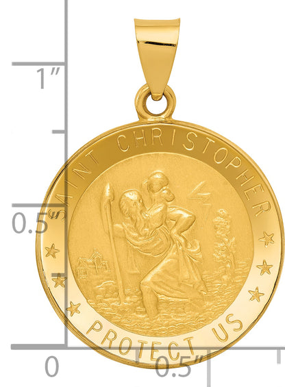 14K Yellow Gold Saint Christopher Medal Hollow Pendant
