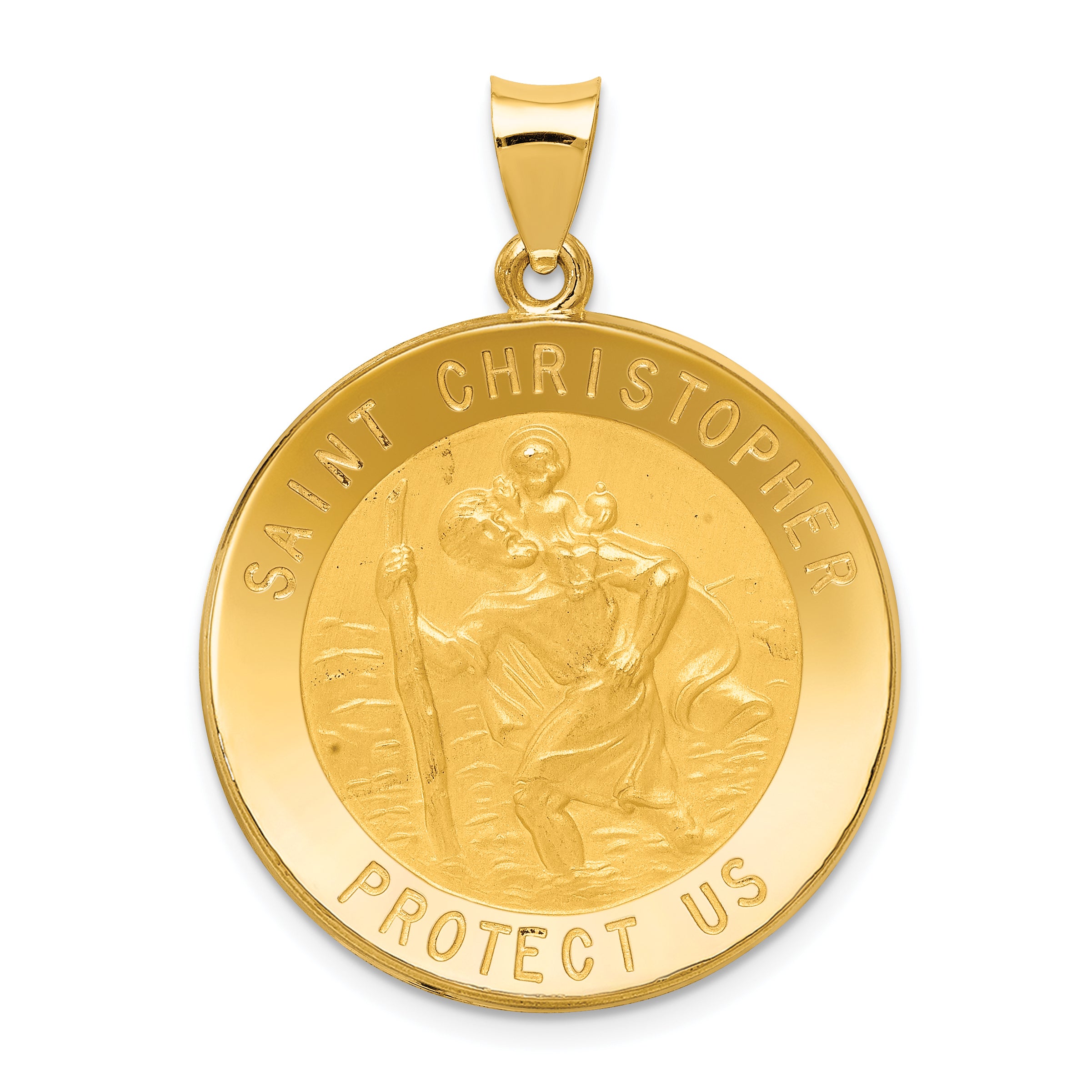 14K Yellow Gold Saint Christopher Medal Hollow Pendant