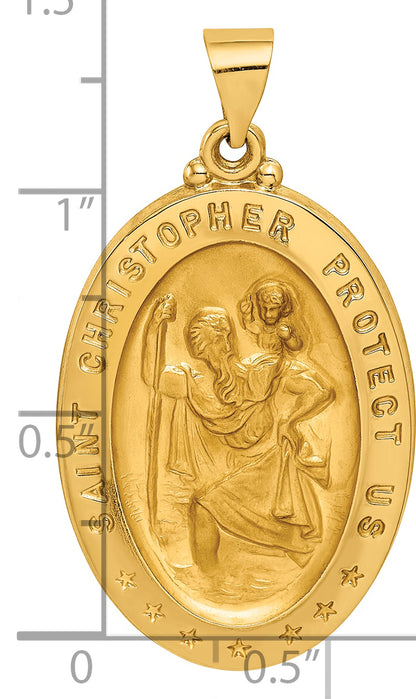 14K Yellow Gold Saint Christopher Medal Hollow Pendant