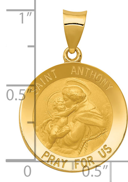 14K Yellow Gold Saint Anthony Medal Hollow Pendant