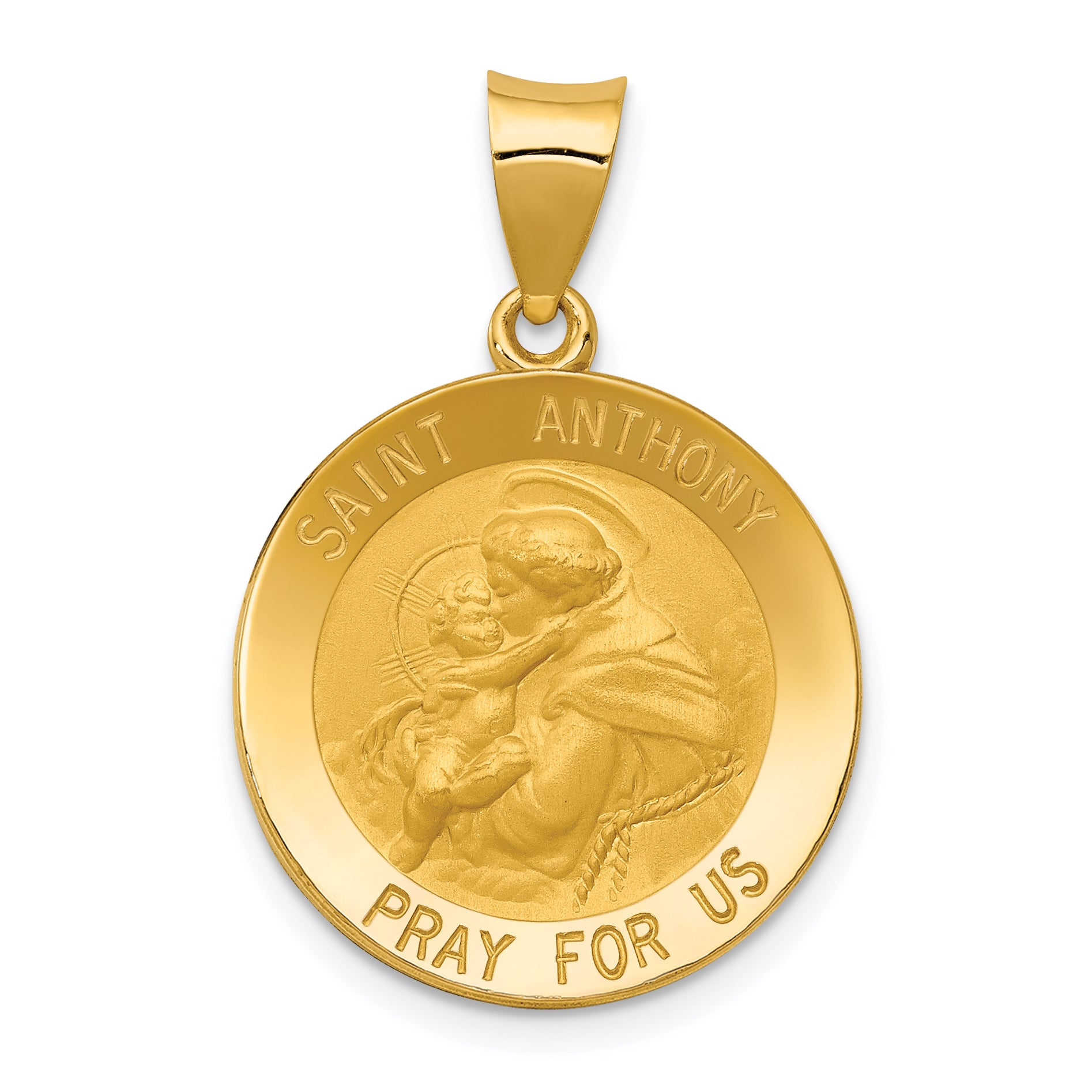 14K Yellow Gold Saint Anthony Medal Hollow Pendant