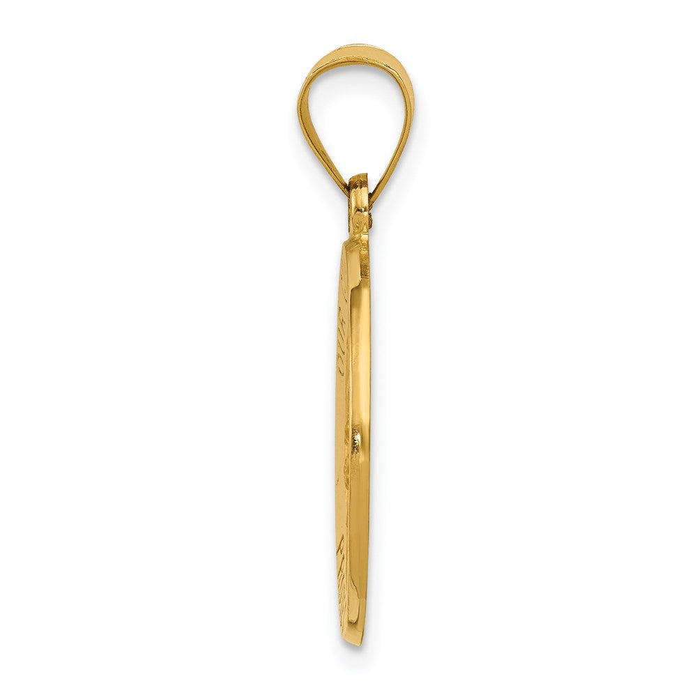 14K Yellow Gold Guardian Angel Medal Hollow Pendant
