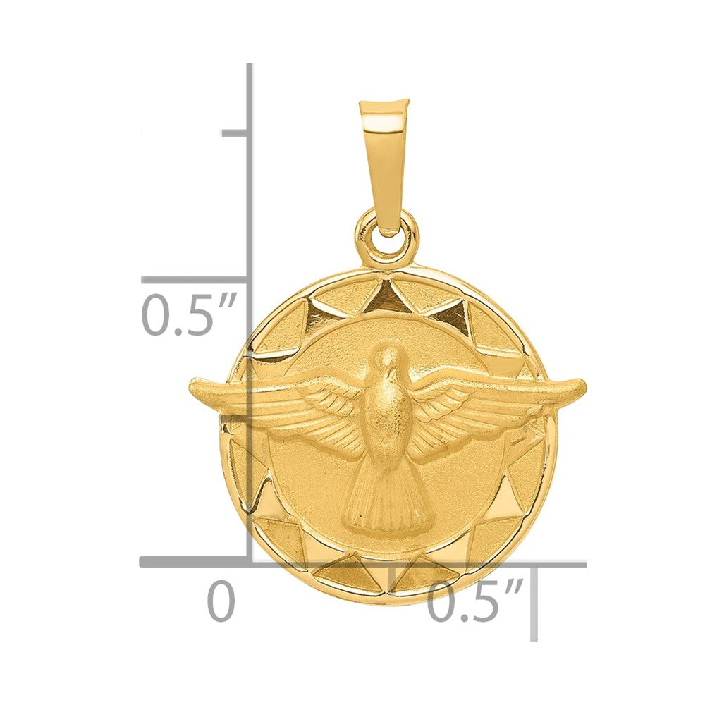 14K Yellow Gold Holy Spirit Medal Hollow Round Pendant