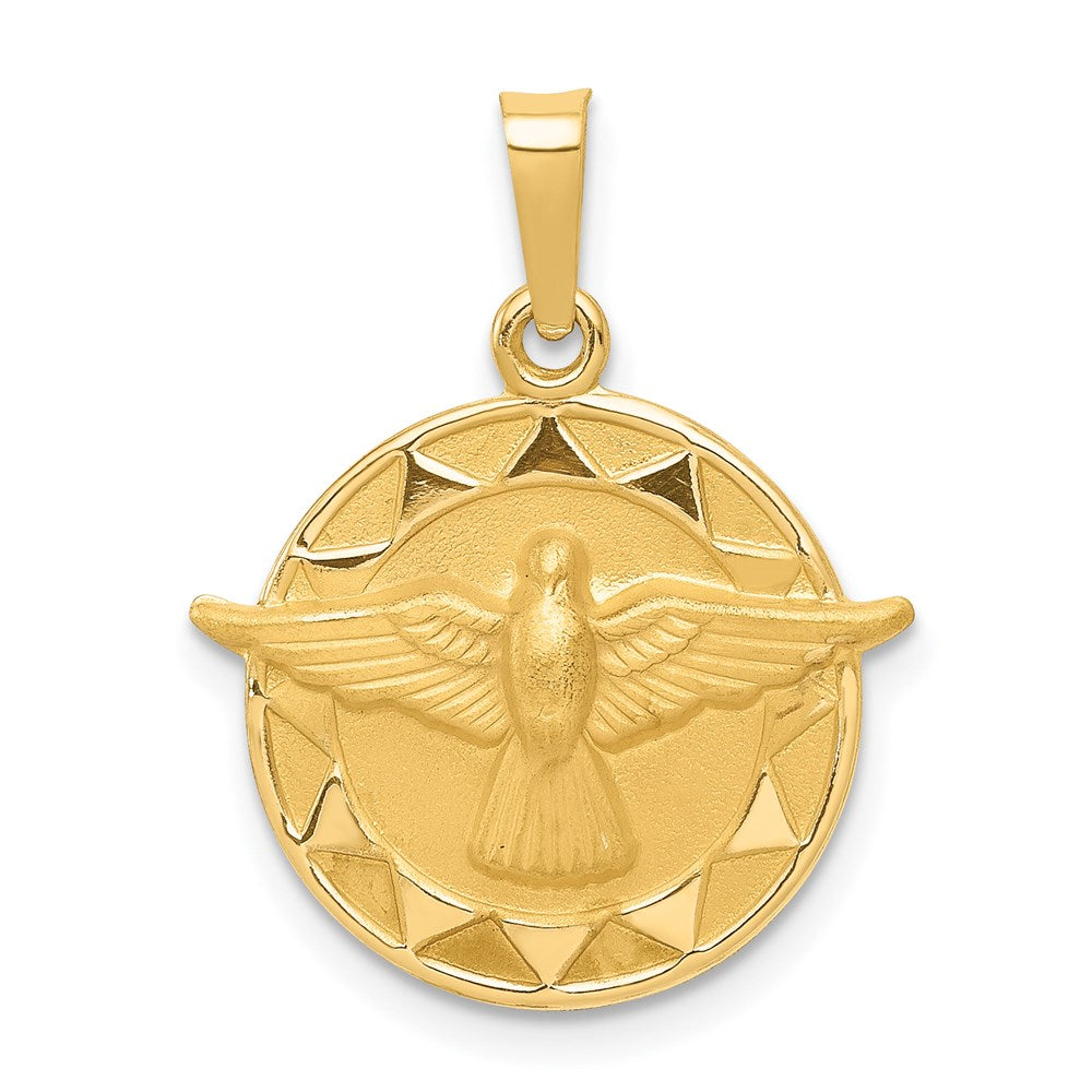 14K Yellow Gold Holy Spirit Medal Hollow Round Pendant
