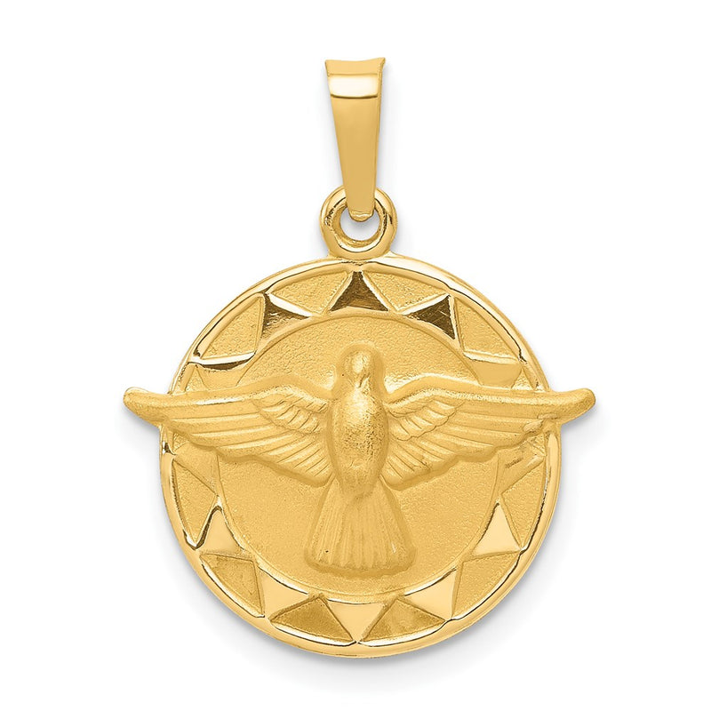 14K Yellow Gold Holy Spirit Medal Hollow Round Pendant