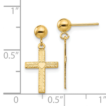 14K Yellow Gold Polished & Satin Cross Dangle Earrings