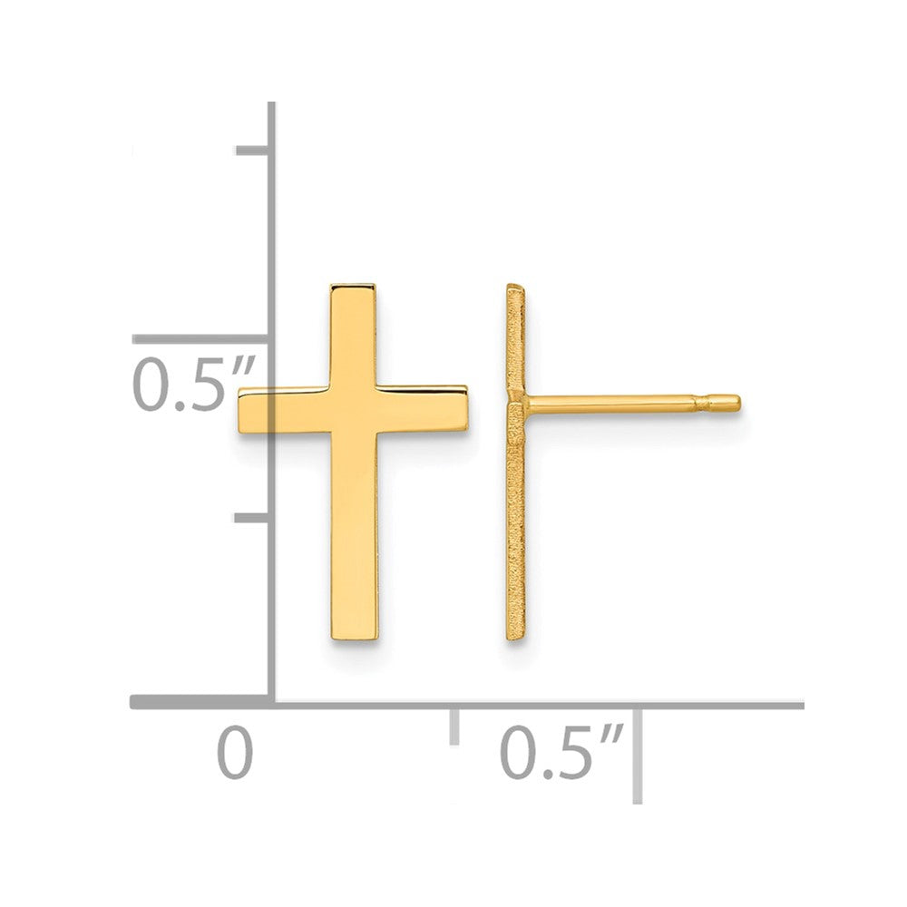 14K Yellow Gold Polished Cross Earrings