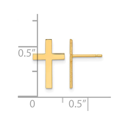 14K Yellow Gold Polished Cross Earrings