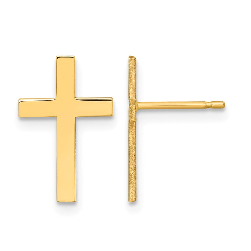 14K Yellow Gold Polished Cross Earrings