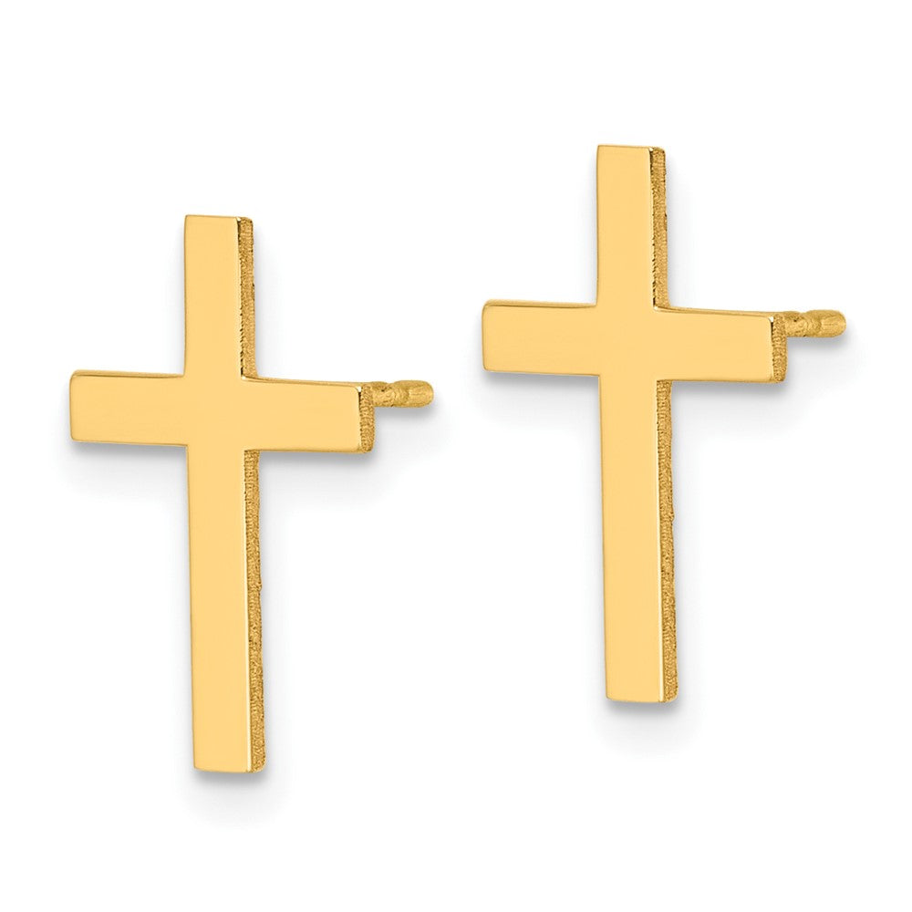 14K Yellow Gold Polished Cross Earrings