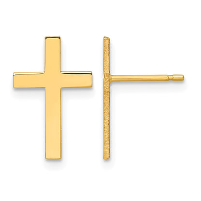 14K Yellow Gold Polished Cross Earrings
