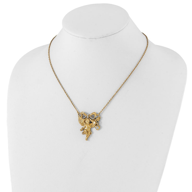 Fashion Symbols Of Faith Gold-Tone Crystal Angel Bow W/ 3In Ext Necklace