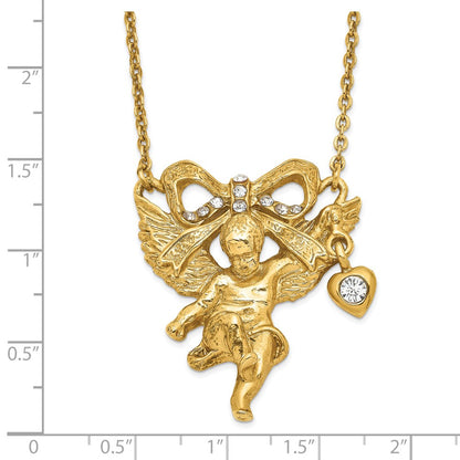 Fashion Symbols Of Faith Gold-Tone Crystal Angel Bow W/ 3In Ext Necklace