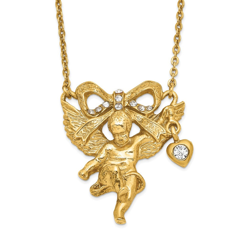 Fashion Symbols Of Faith Gold-Tone Crystal Angel Bow W/ 3In Ext Necklace