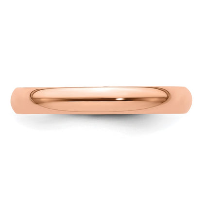 14K Rose Gold 3mm Lightweight Half Round Wedding Band Size 4.5