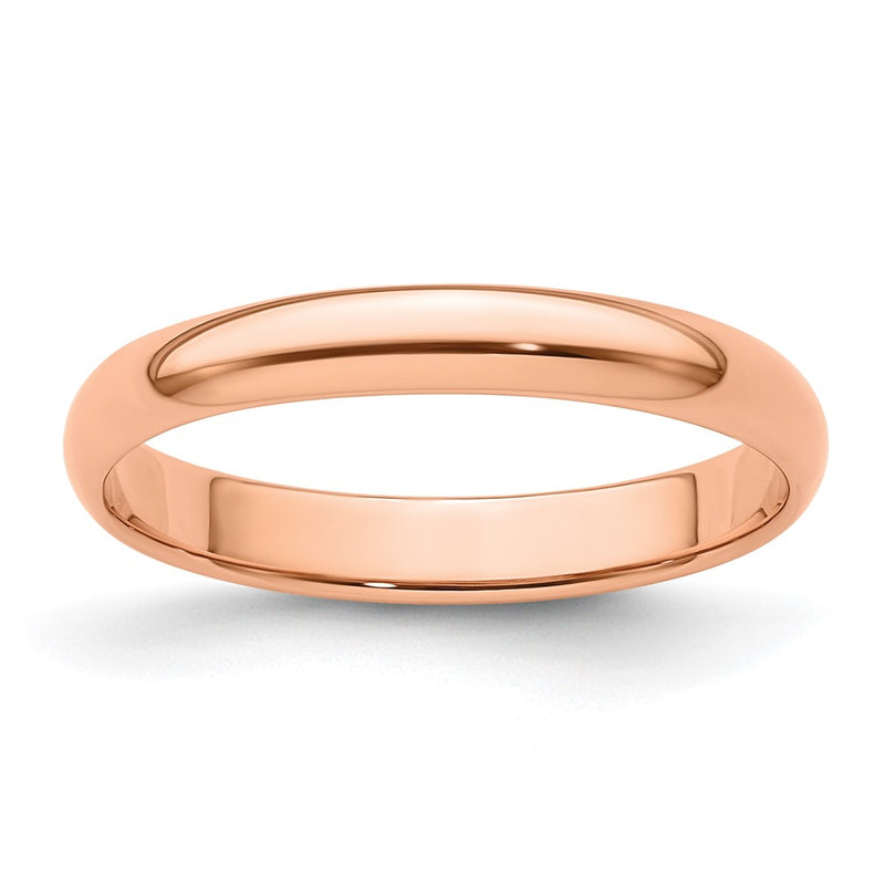 14K Rose Gold 3mm Lightweight Half Round Wedding Band Size 4.5