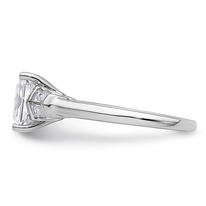 14K White Gold 3/8 carat Lab Grown Diamond VS+ F+ 1 1/2 carat Radiant Center Semi Mount Three Stone Engagement Ring