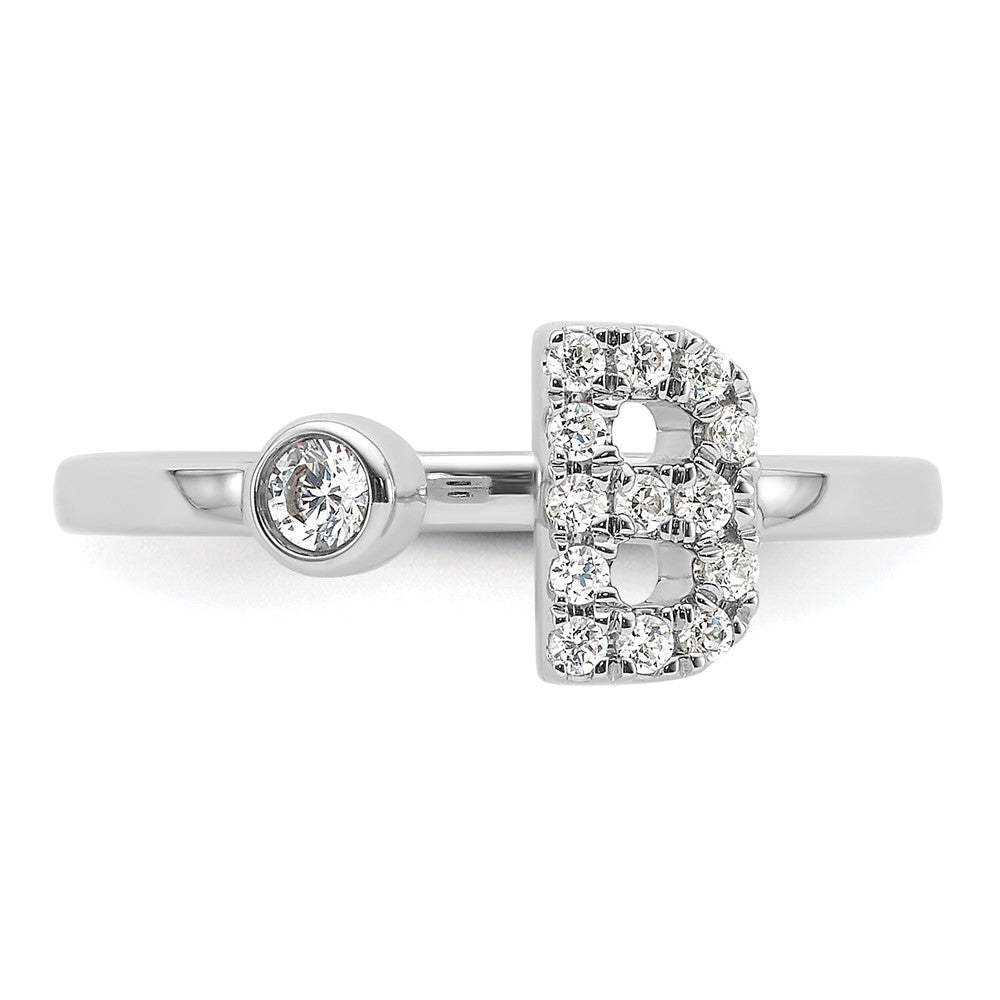 14k White Gold 1/5 Ct. Lab Grown Diamond VS/SI+ G+ Initial B Adjustable Ring