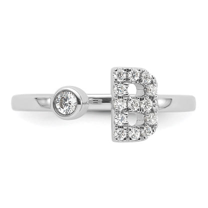 14k White Gold 1/5 Ct. Lab Grown Diamond VS/SI+ G+ Initial B Adjustable Ring