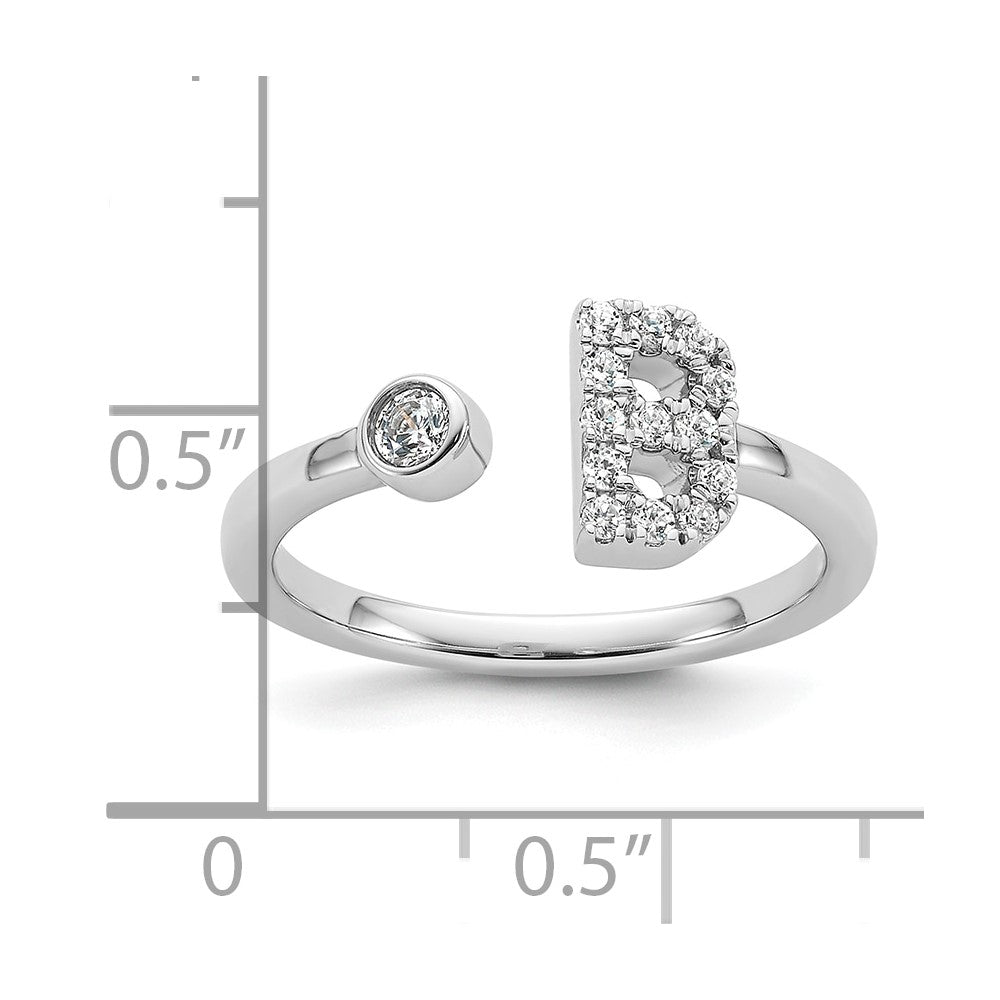 14k White Gold 1/5 Ct. Lab Grown Diamond VS/SI+ G+ Initial B Adjustable Ring