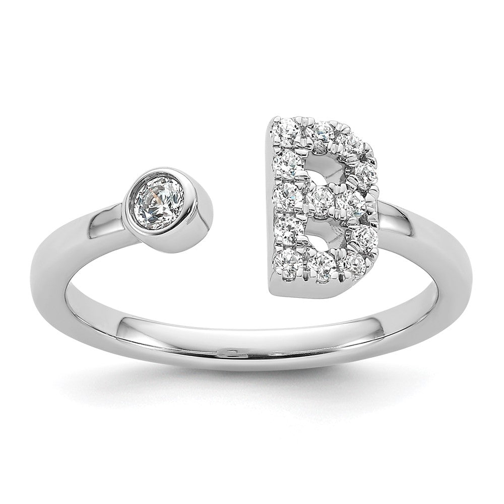 14k White Gold 1/5 Ct. Lab Grown Diamond VS/SI+ G+ Initial B Adjustable Ring