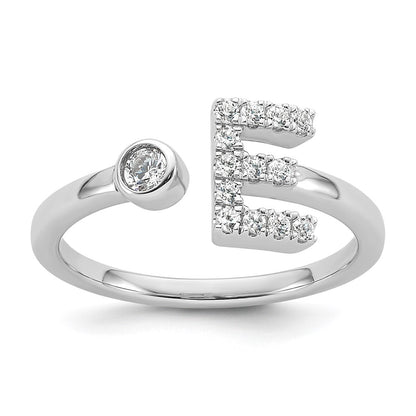 14K White Gold 1/5 Carat Lab Grown Diamond Vs/Si+ G+ Initial E Adjustable Ring