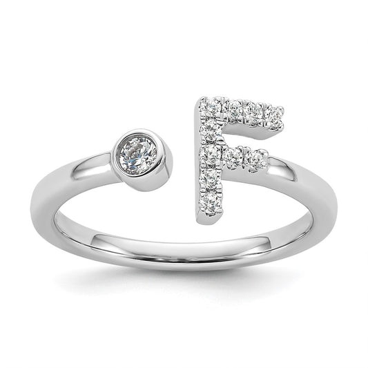 14k White Gold 1/6 Ct. Lab Grown Diamond VS/SI+ G+ Initial F Adjustable Ring