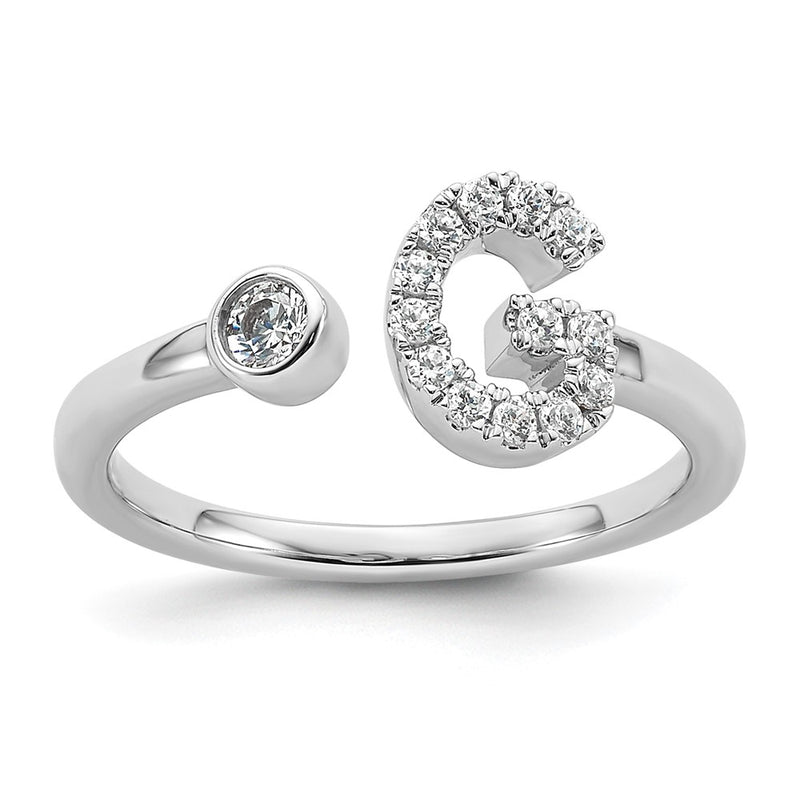 14k White Gold 1/5 Ct. Lab Grown Diamond VS/SI+ G+ Initial G Adjustable Ring