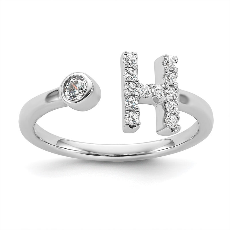 14k White Gold 1/5 Ct. Lab Grown Diamond VS/SI+ G+ Initial H Adjustable Ring