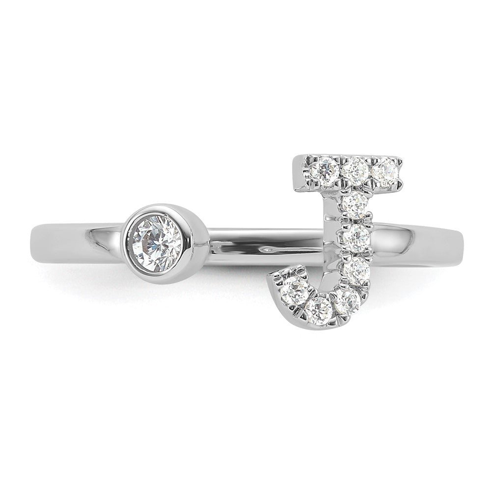 14k White Gold 1/6 Ct. Lab Grown Diamond VS/SI+ G+ Initial J Adjustable Ring
