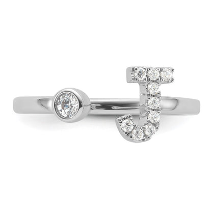 14k White Gold 1/6 Ct. Lab Grown Diamond VS/SI+ G+ Initial J Adjustable Ring