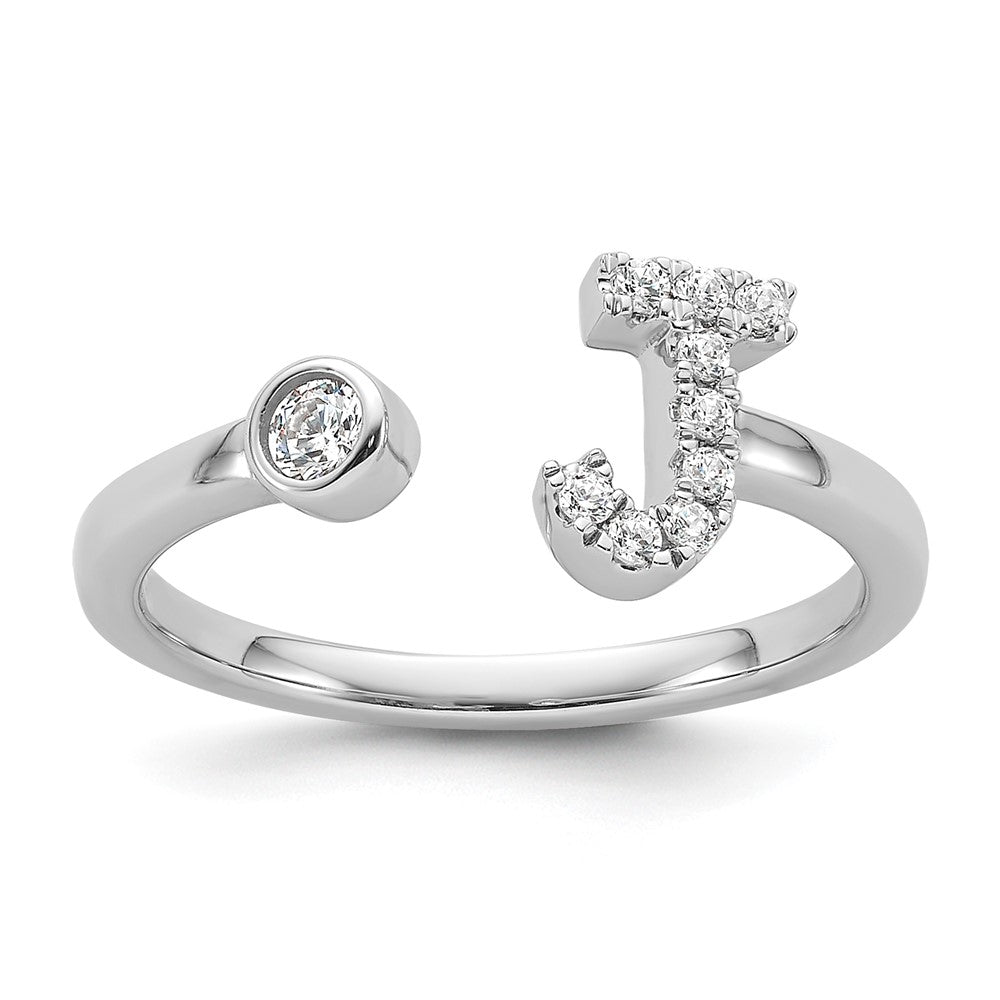 14k White Gold 1/6 Ct. Lab Grown Diamond VS/SI+ G+ Initial J Adjustable Ring