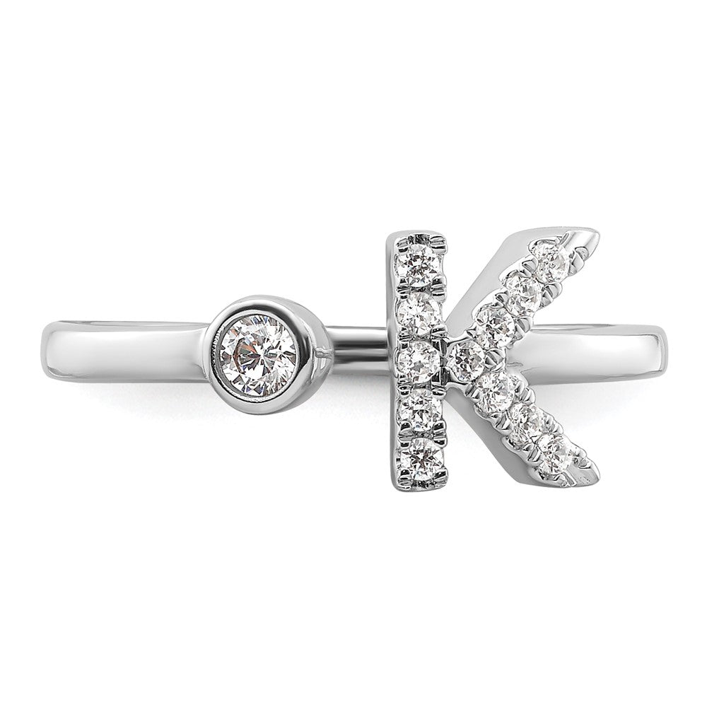 14k White Gold 1/5 Ct. Lab Grown Diamond VS/SI+ G+ Initial K Adjustable Ring
