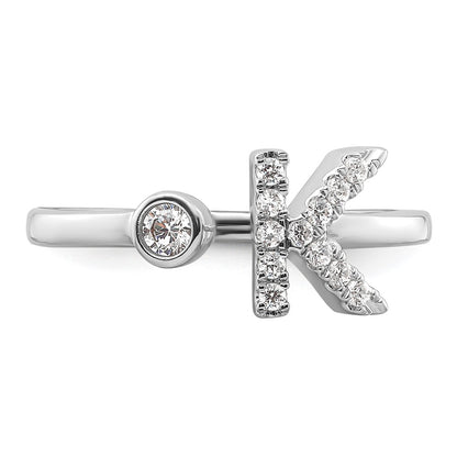 14k White Gold 1/5 Ct. Lab Grown Diamond VS/SI+ G+ Initial K Adjustable Ring