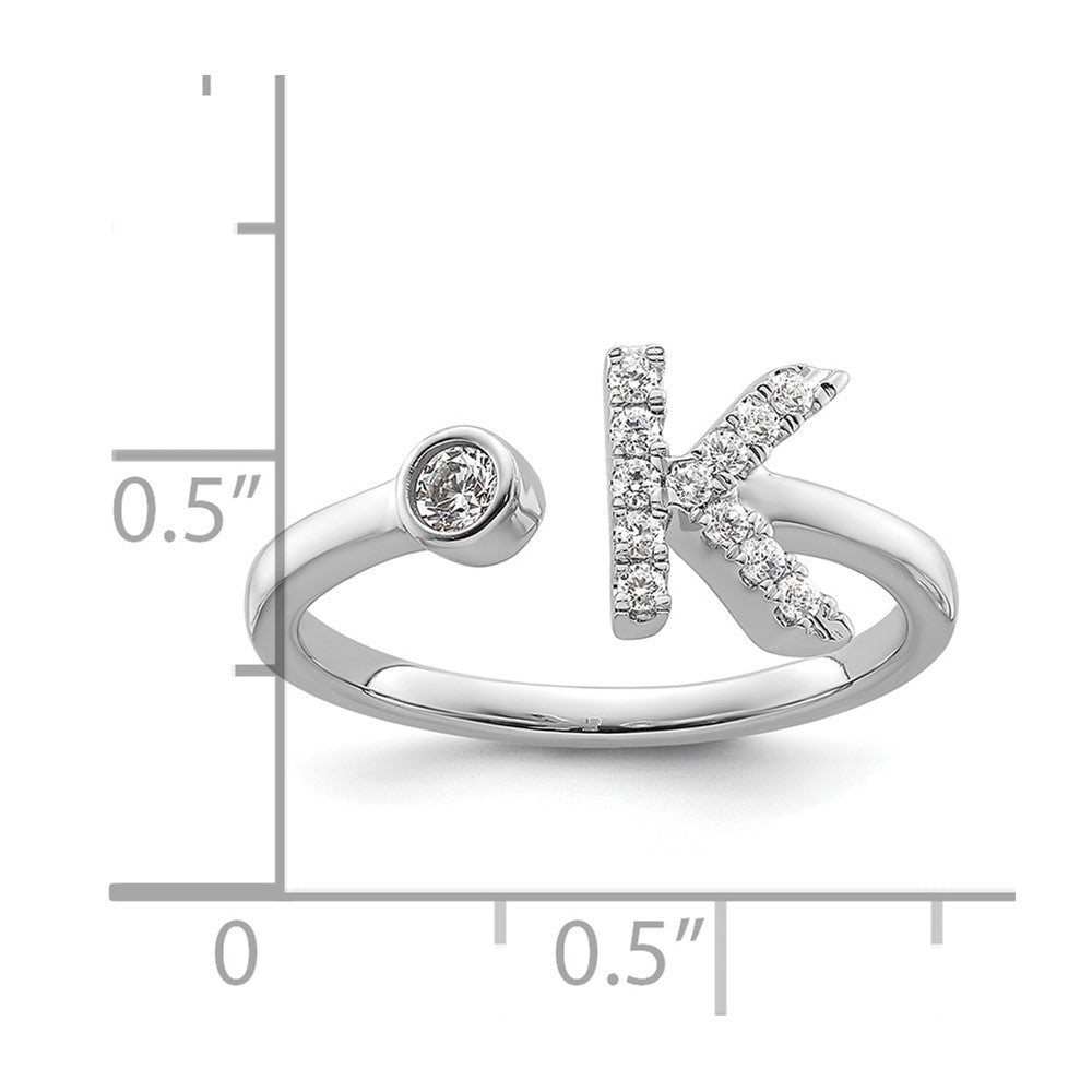 14k White Gold 1/5 Ct. Lab Grown Diamond VS/SI+ G+ Initial K Adjustable Ring