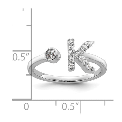 14k White Gold 1/5 Ct. Lab Grown Diamond VS/SI+ G+ Initial K Adjustable Ring