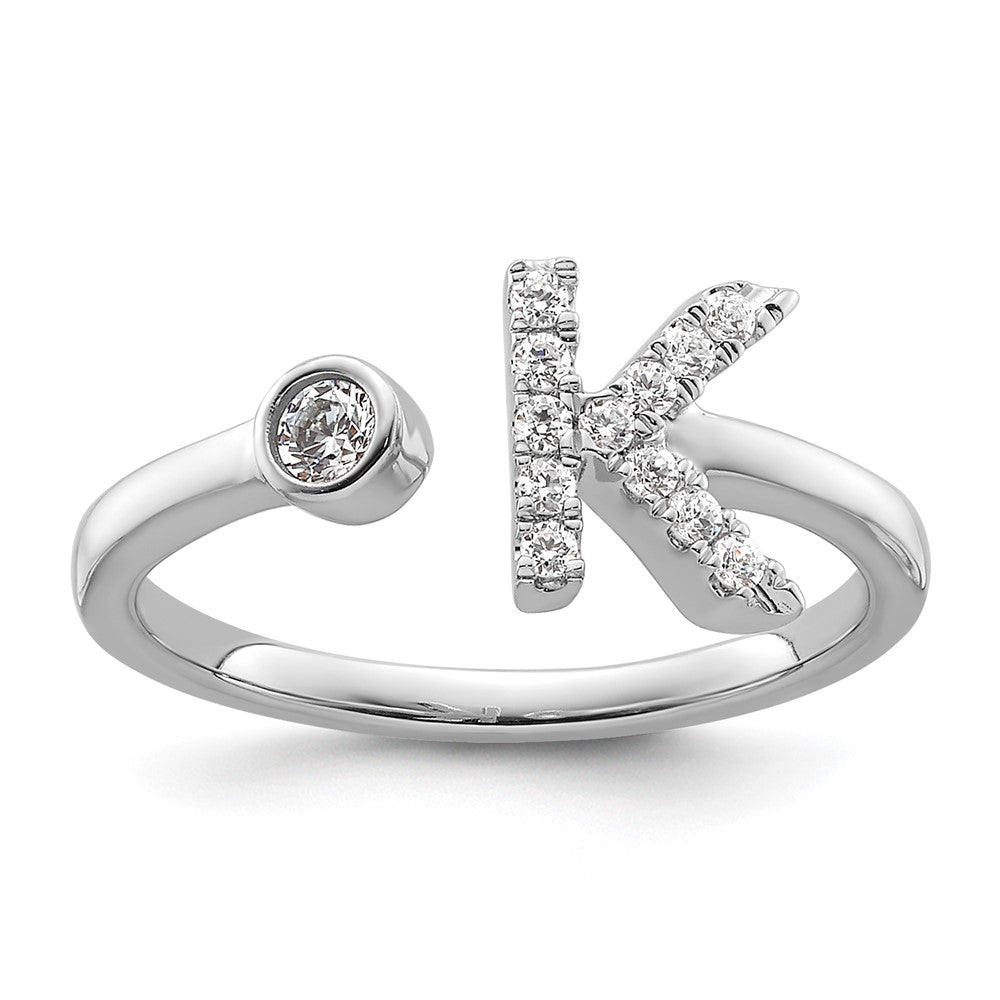 14k White Gold 1/5 Ct. Lab Grown Diamond VS/SI+ G+ Initial K Adjustable Ring