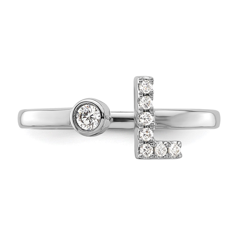 14k White Gold 1/8 Ct. Lab Grown Diamond VS/SI+ G+ Initial L Adjustable Ring