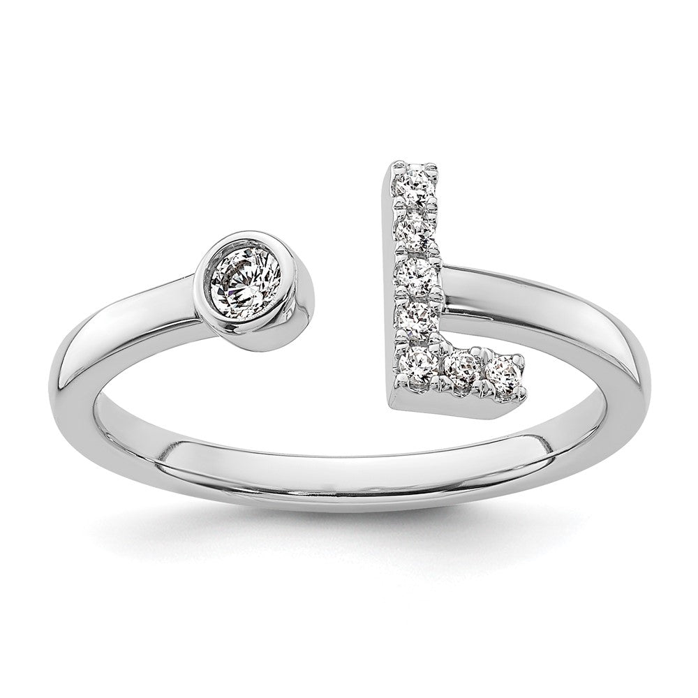 14k White Gold 1/8 Ct. Lab Grown Diamond VS/SI+ G+ Initial L Adjustable Ring