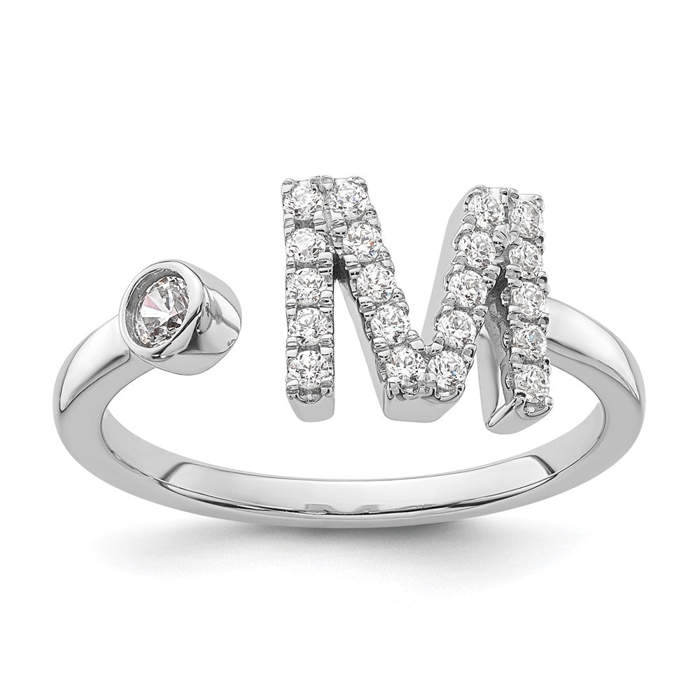 14k White Gold 1/4 Ct. Lab Grown Diamond VS/SI+ G+ Initial M Adjustable Ring