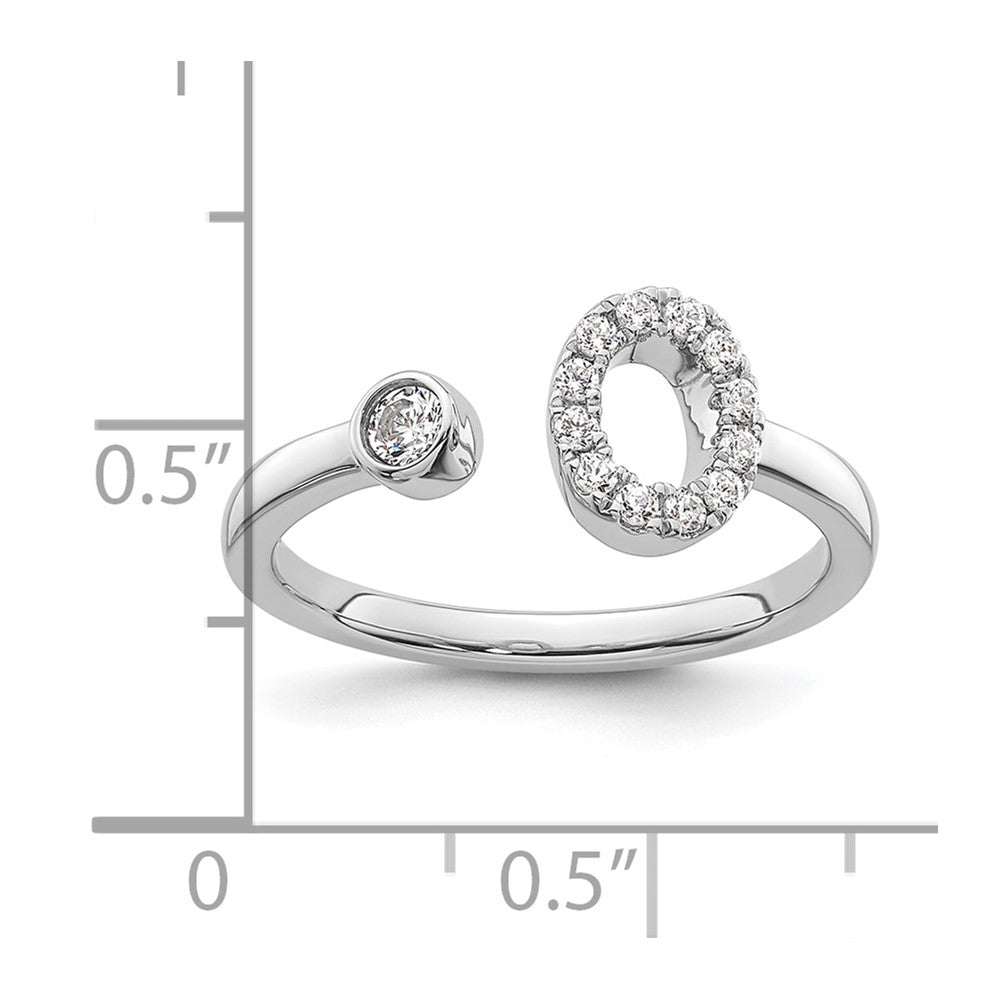 14k White Gold 1/5 Ct. Lab Grown Diamond VS/SI+ G+ Initial O Adjustable Ring