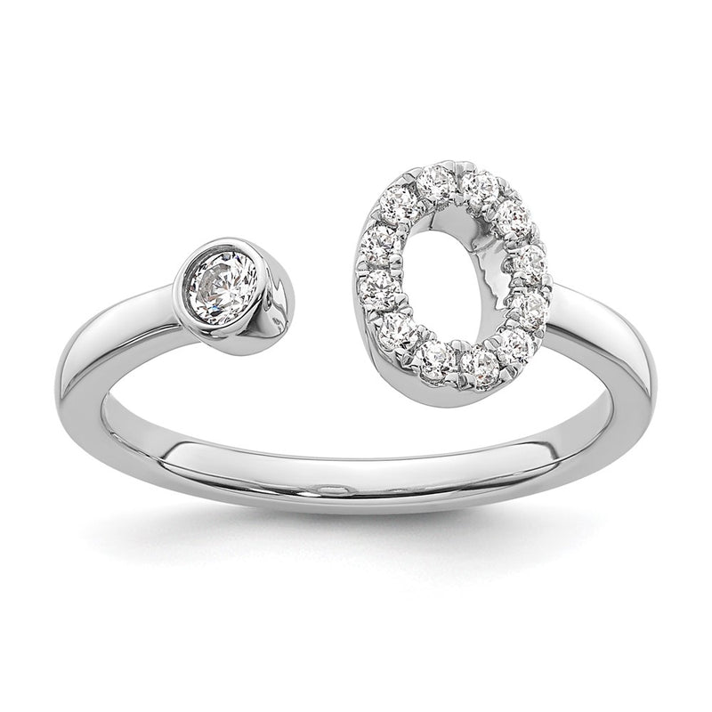14k White Gold 1/5 Ct. Lab Grown Diamond VS/SI+ G+ Initial O Adjustable Ring