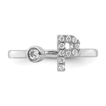 14k White Gold 1/6 Ct. Lab Grown Diamond VS/SI+ G+ Initial P Adjustable Ring