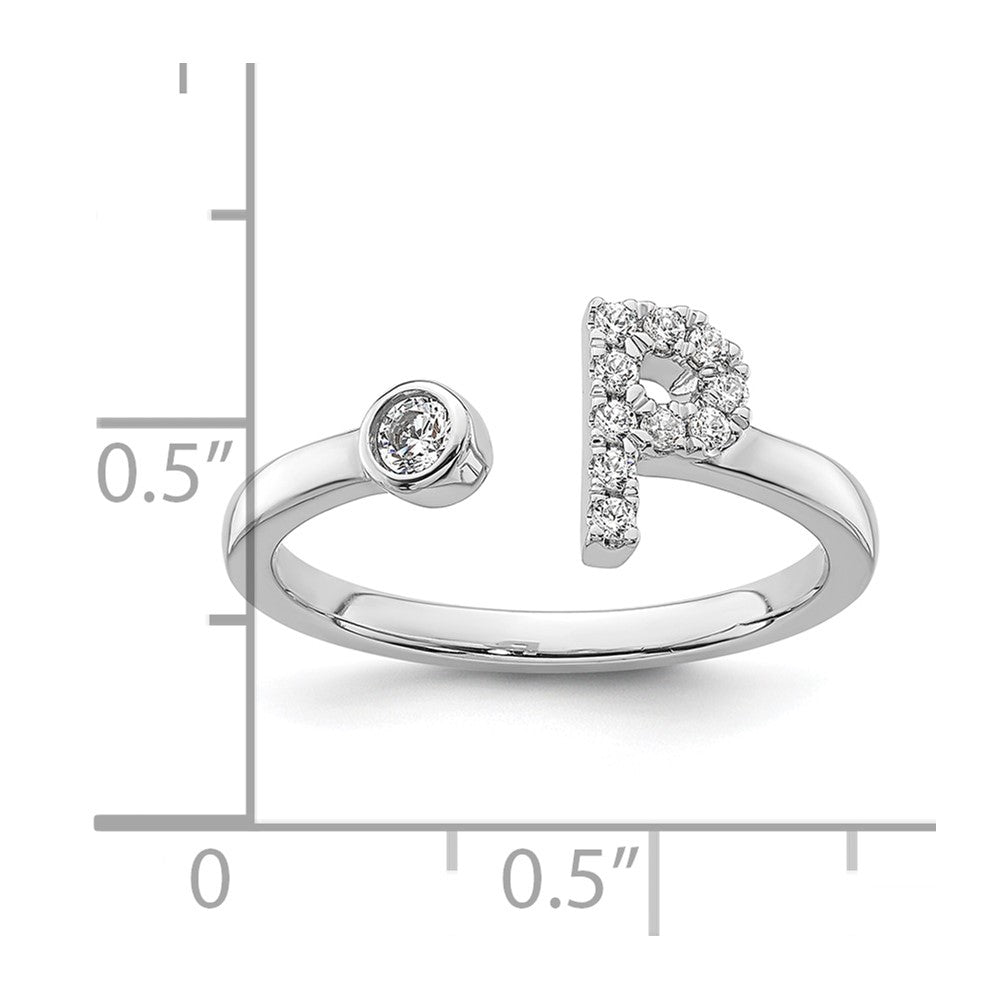 14k White Gold 1/6 Ct. Lab Grown Diamond VS/SI+ G+ Initial P Adjustable Ring