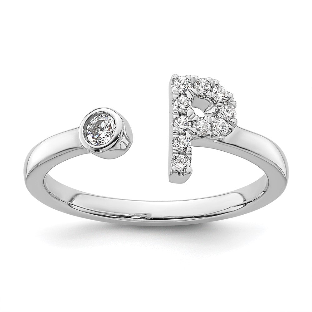 14k White Gold 1/6 Ct. Lab Grown Diamond VS/SI+ G+ Initial P Adjustable Ring
